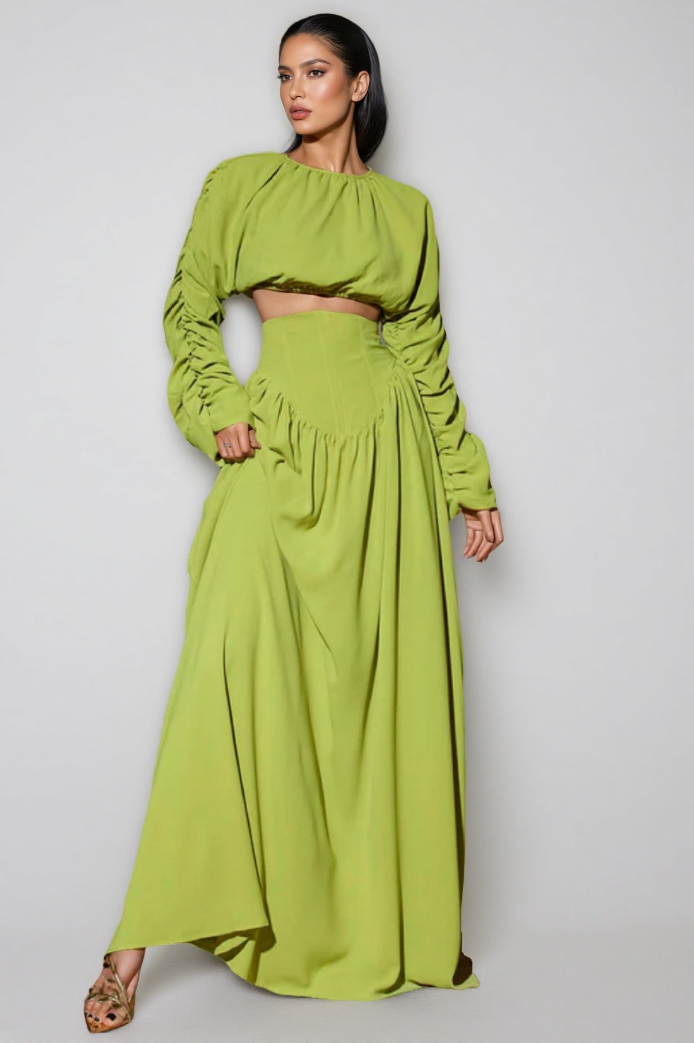 Berenice Lace-Up Pleated Maxi Dress Two-Piece Set