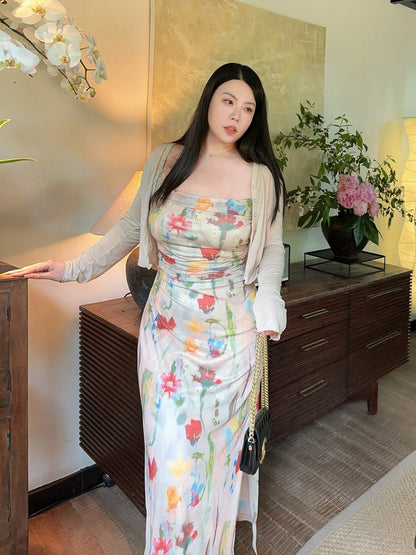 Monet Garden Crinkled Floral Slip Dress Plus-Size