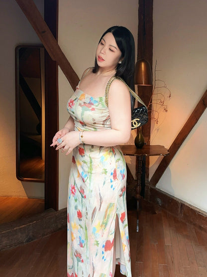 Monet Garden Crinkled Floral Slip Dress Plus-Size