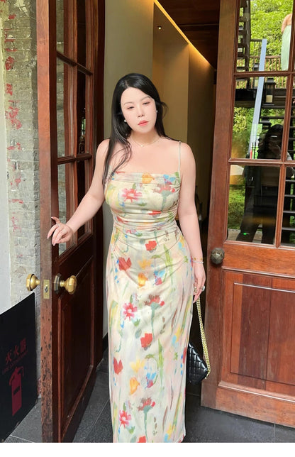 Monet Garden Crinkled Floral Slip Dress Plus-Size