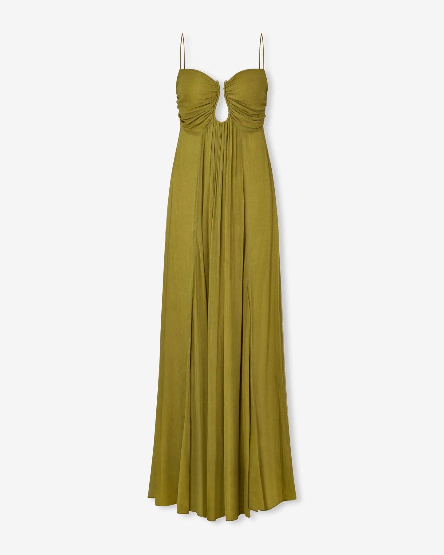 Spaghetti Strap Ruched Keyhole Empire Waist Flowy Maxi Dress