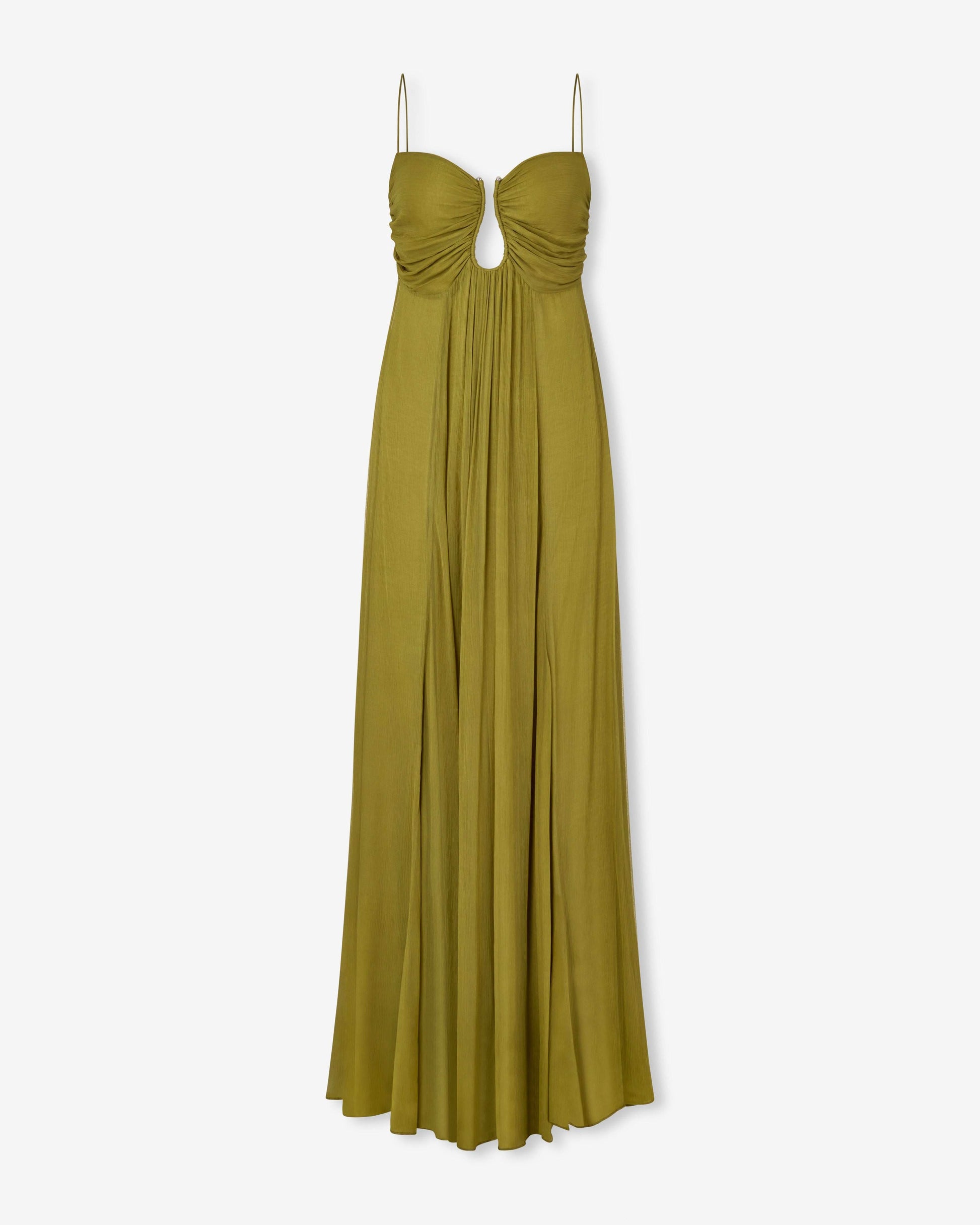 Spaghetti Strap Ruched Keyhole Empire Waist Flowy Maxi Dress