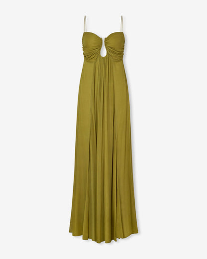 Spaghetti Strap Ruched Keyhole Empire Waist Flowy Maxi Dress