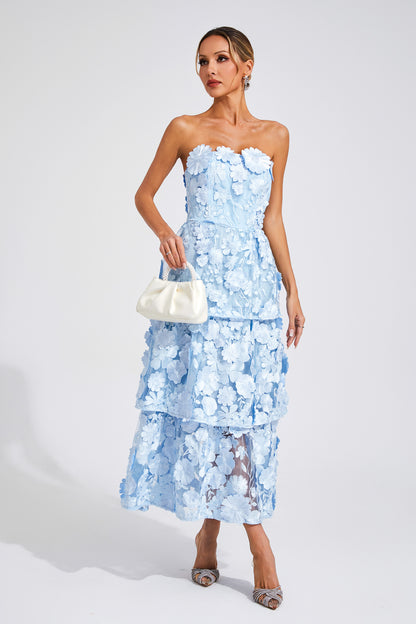 Morris Blue Flower Off Shoulder Dress