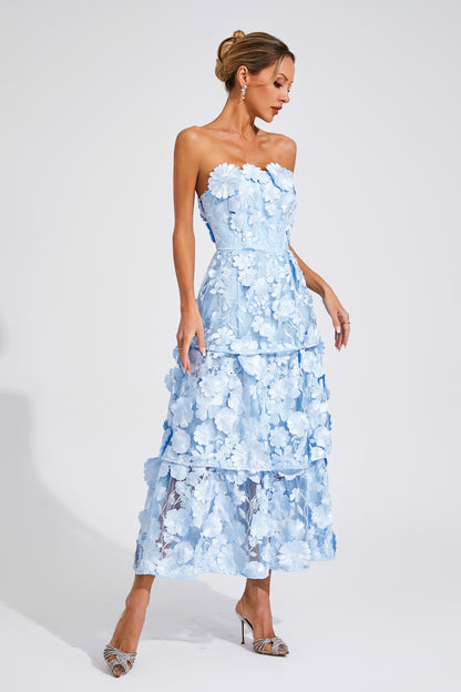 Morris Blue Flower Off Shoulder Dress