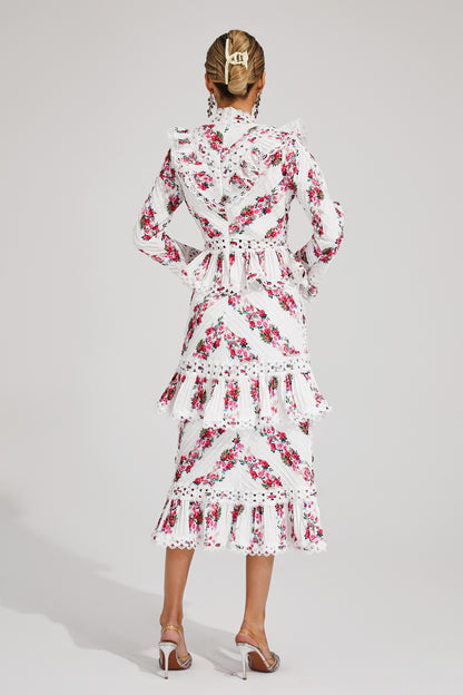 Morse Pink Floral Midi Dress