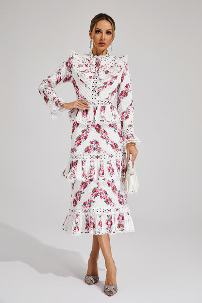 Morse Pink Floral Midi Dress