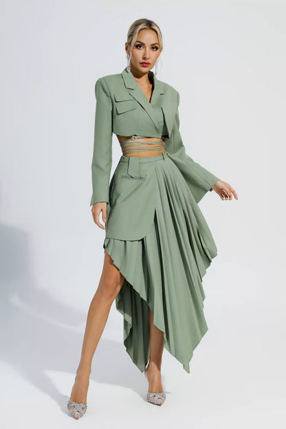 Myra Green Ruffle Blazer Set
