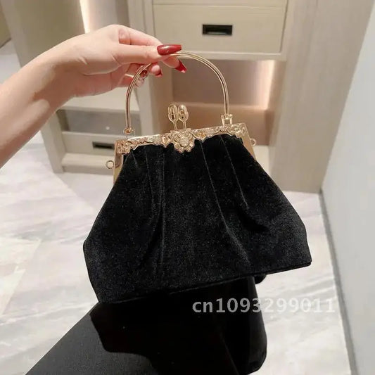 Mysterious Black Velvet Evening Party Wedding Clutch Bag