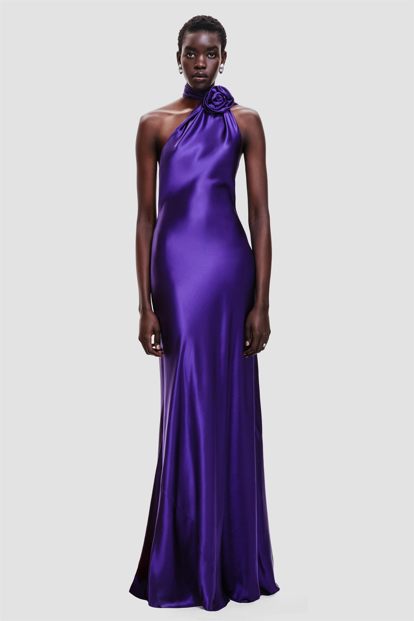 Verna Halter Floral Maxi Satin Dress