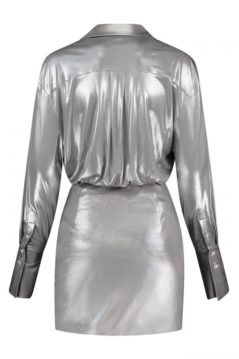 Frederica Metallic Ruched V-neck Mini Dress