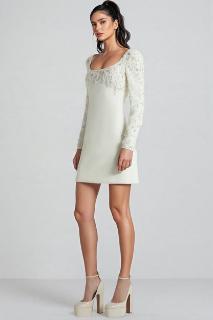 Owenfe White Beaded Diamond Mini Dress