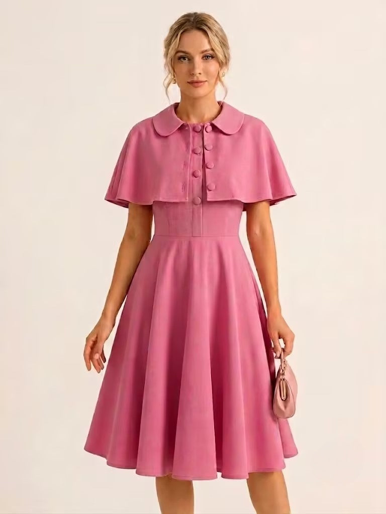 Vintage 1950s Midi Dress With Capelet For Women A-Line Swing Skater Dress - Summer Retro Party 2026