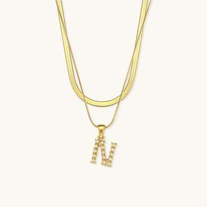 Opal Charm - Layered Gold Initial Necklace