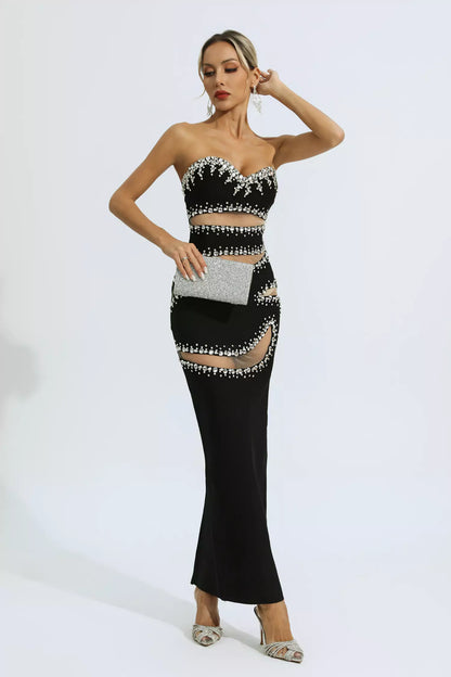 Nala Black Beading Mesh Bandage Dress