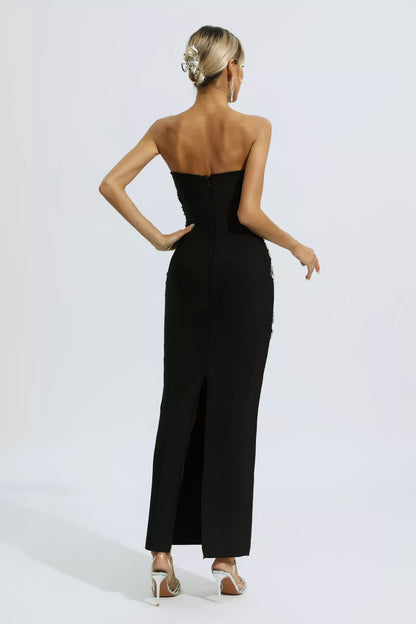 Nala Black Beading Mesh Bandage Dress