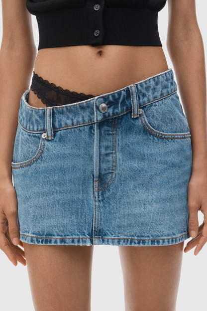 Narwa Asymmetrical Lace Waistband Denim Skirt