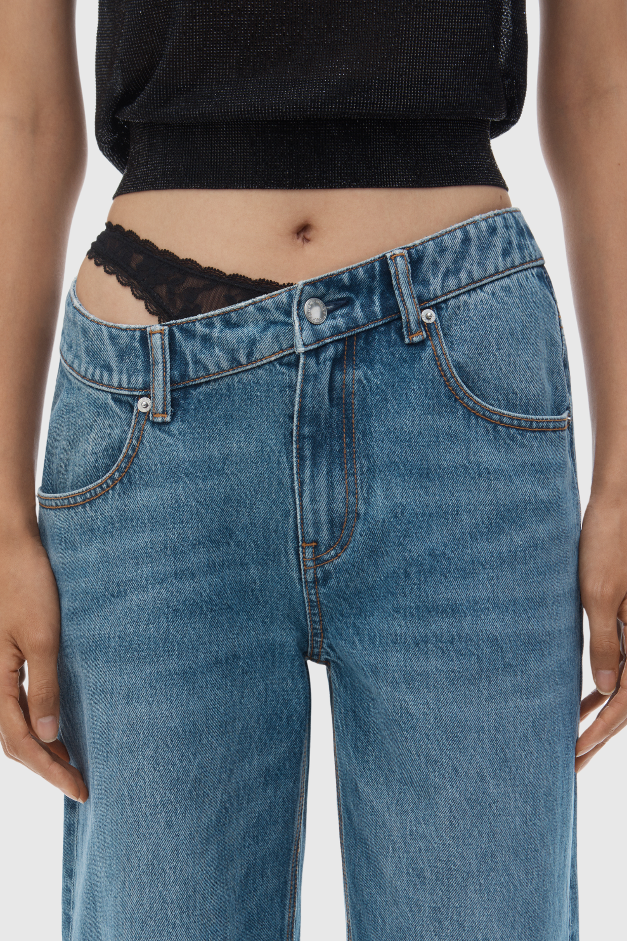 Narwa Asymmetrical Lace Waistband Jeans