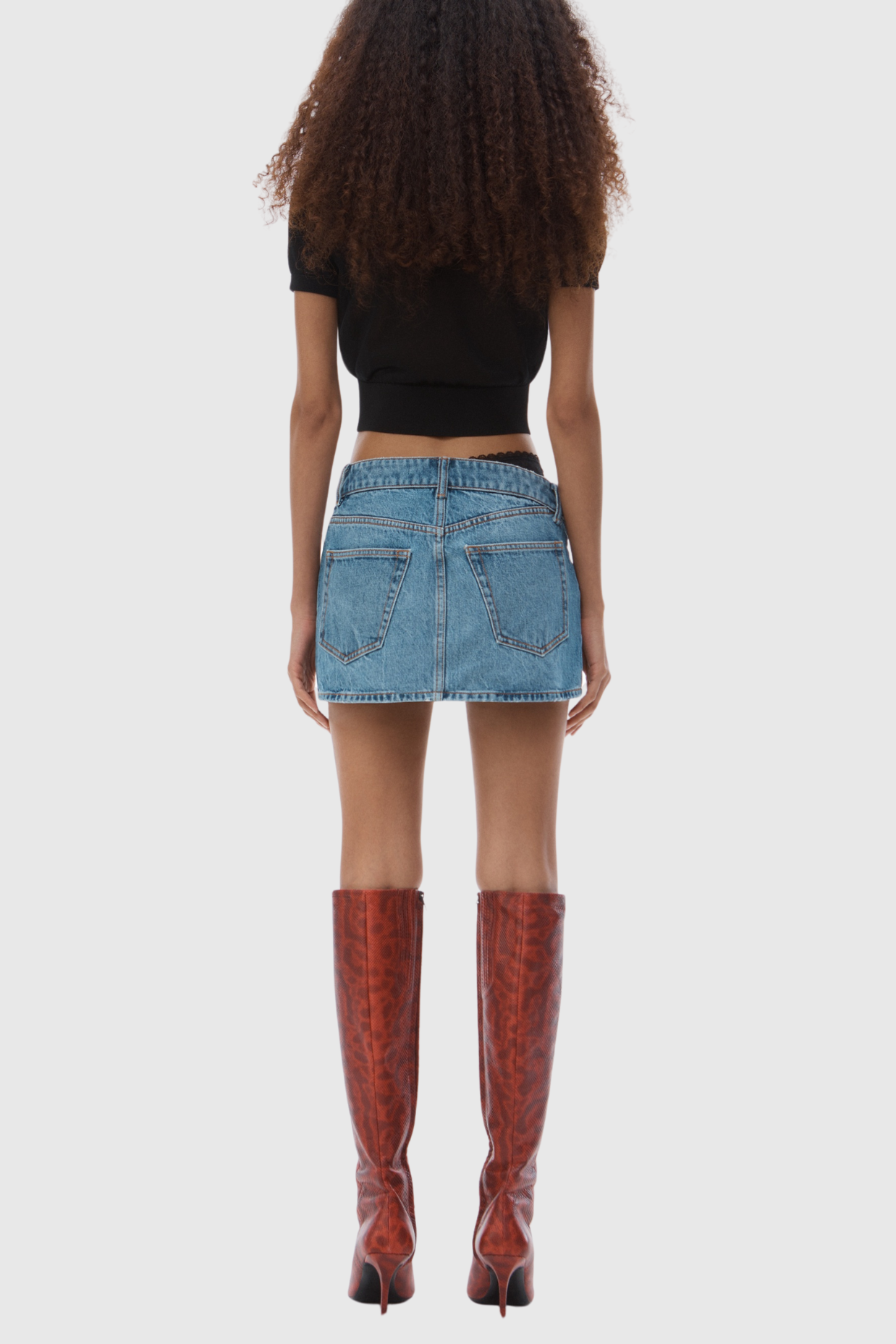 Narwa Asymmetrical Lace Waistband Denim Skirt