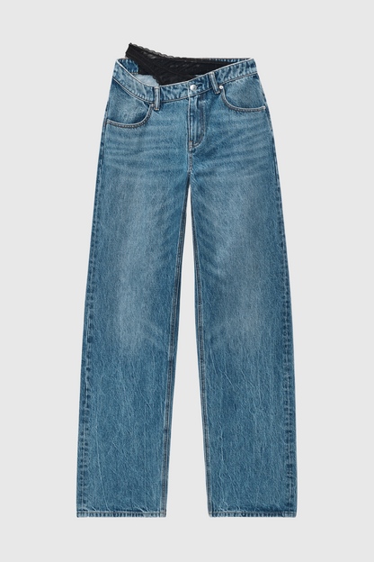 Narwa Asymmetrical Lace Waistband Jeans