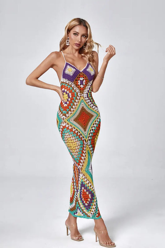 Natalie Multicolored Sling Knit Maxi Dress