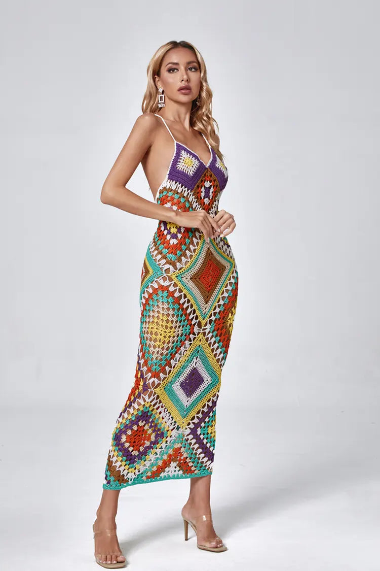 Natalie Multicolored Sling Knit Maxi Dress