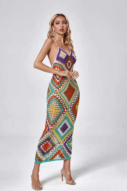 Natalie Multicolored Sling Knit Maxi Dress