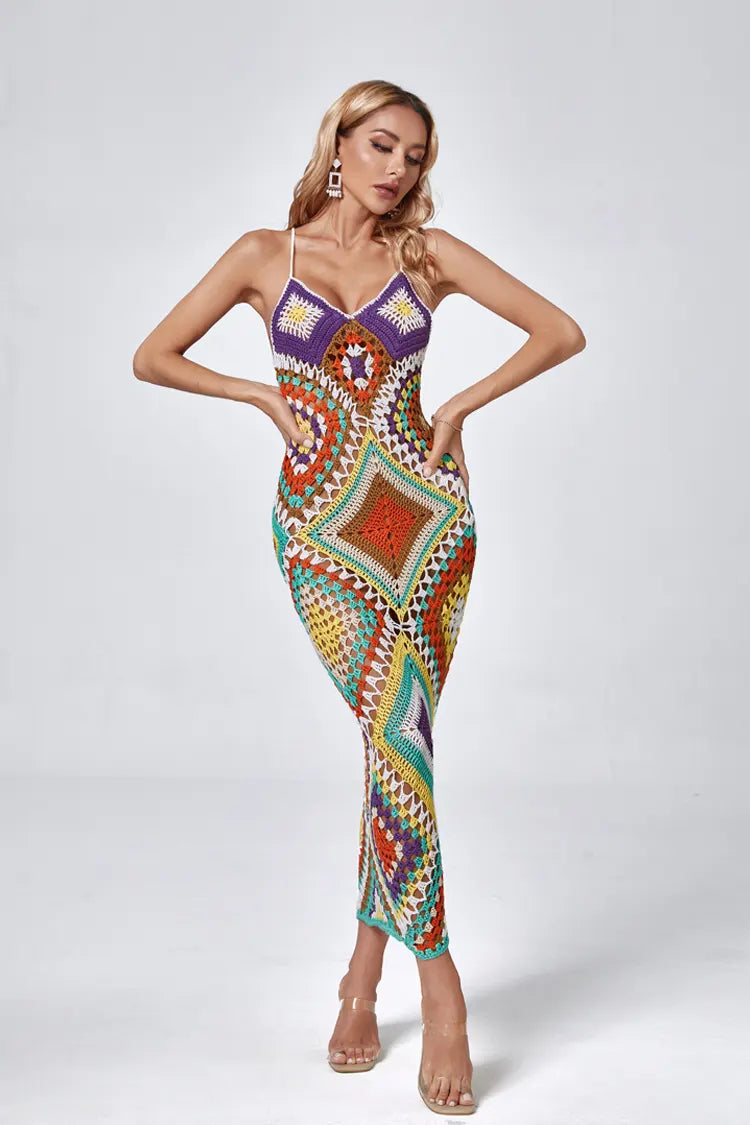 Natalie Multicolored Sling Knit Maxi Dress