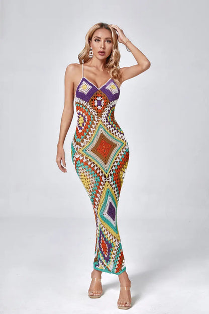 Natalie Multicolored Sling Knit Maxi Dress