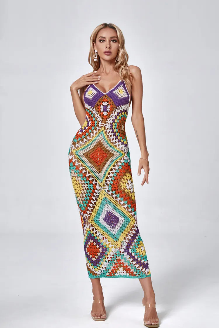 Natalie Multicolored Sling Knit Maxi Dress