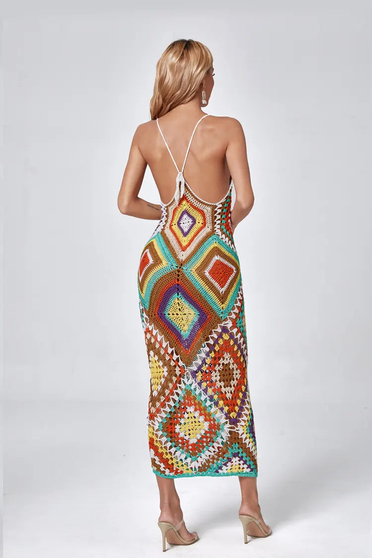 Natalie Multicolored Sling Knit Maxi Dress