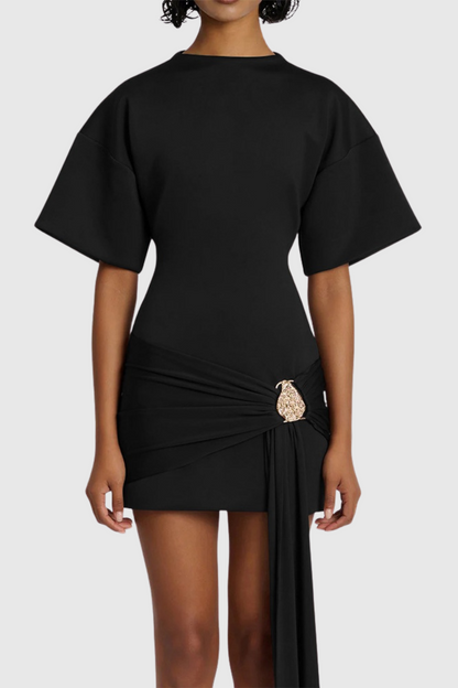 Natalja Draped Embellished Mini Dress - Black