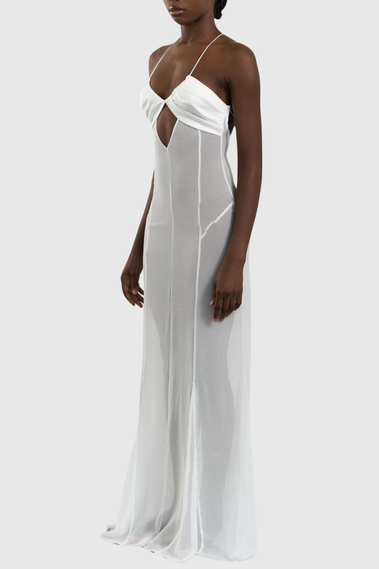 Natane Chiffon Cutout Backless Maxi Dress - White