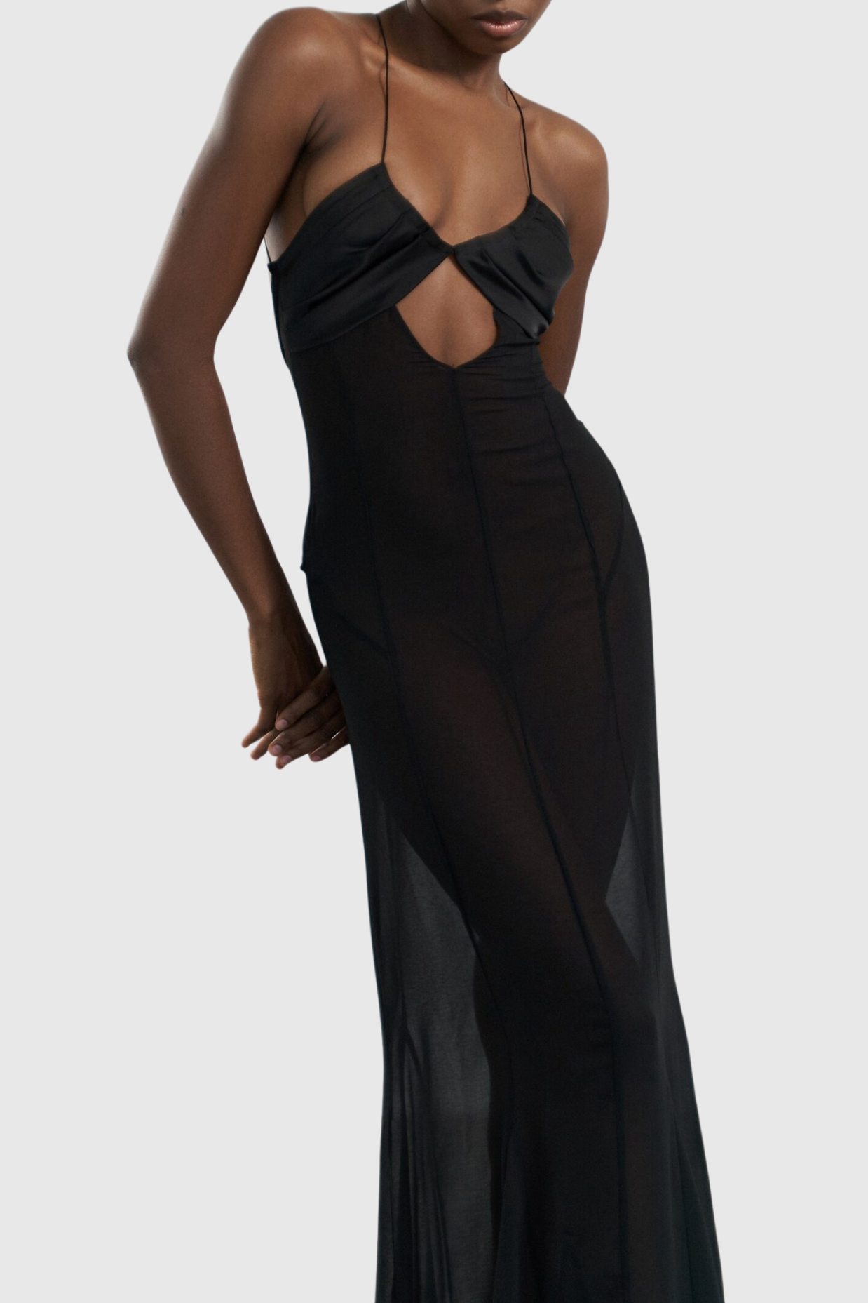 Natane Chiffon Cutout Backless Maxi Dress - Black