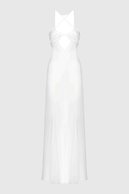 Natane Chiffon Cutout Backless Maxi Dress - White