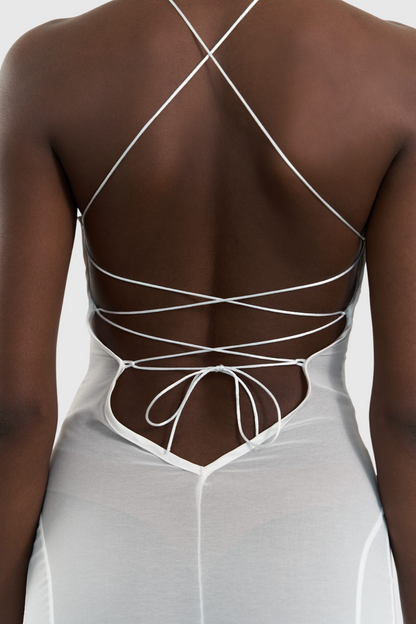 Natane Chiffon Cutout Backless Maxi Dress - White