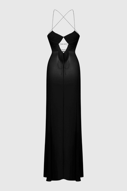 Natane Chiffon Cutout Backless Maxi Dress - Black