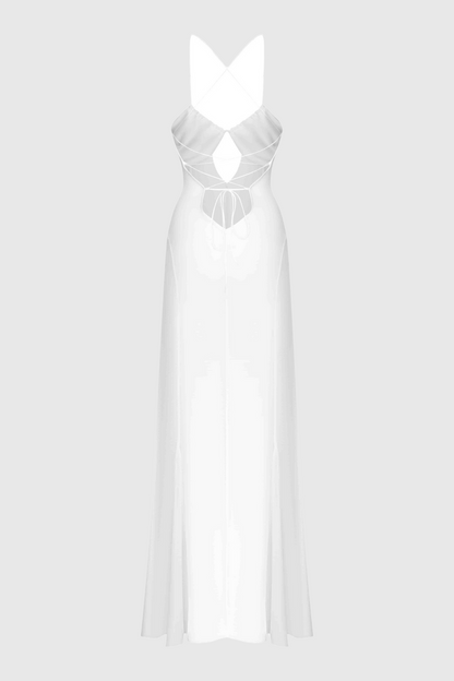 Natane Chiffon Cutout Backless Maxi Dress - White
