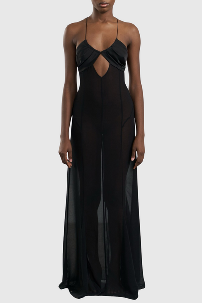 Natane Chiffon Cutout Backless Maxi Dress - Black