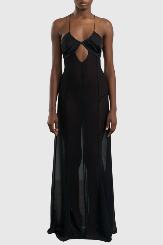 Natane Chiffon Cutout Backless Maxi Dress - Black