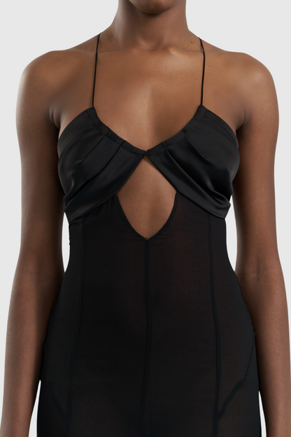 Natane Chiffon Cutout Backless Maxi Dress - Black