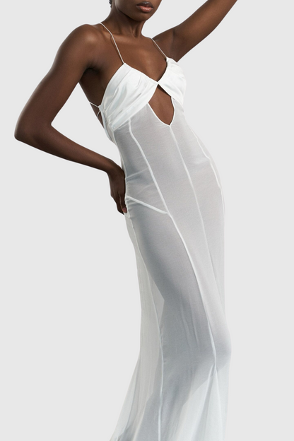 Natane Chiffon Cutout Backless Maxi Dress - White