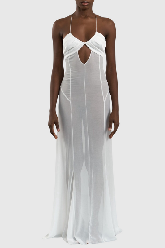 Natane Chiffon Cutout Backless Maxi Dress - White