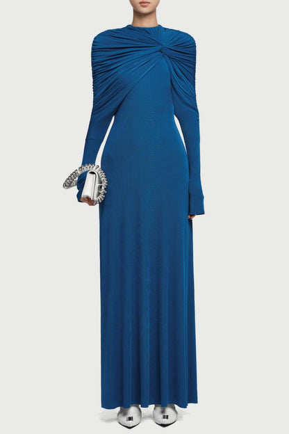 Natosha Ruched Knot Cape Maxi Dress - Navy