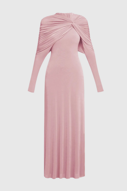 Natosha Ruched Knot Cape Maxi Dress - Pink