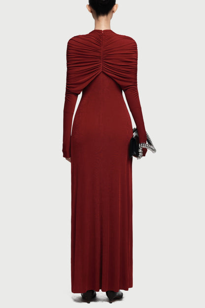 Natosha Ruched Knot Cape Maxi Dress - Wine