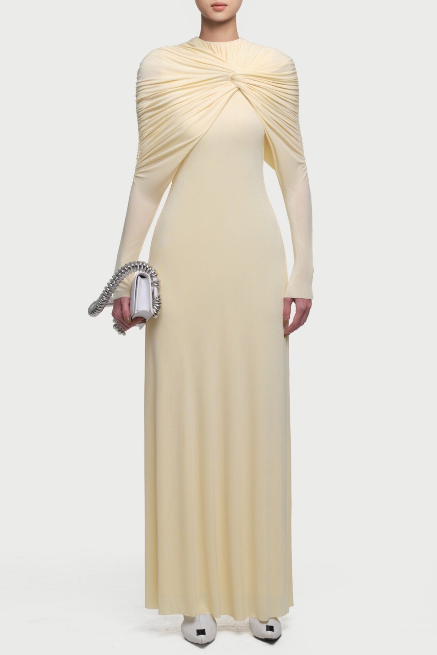 Natosha Ruched Knot Cape Maxi Dress - Yellow