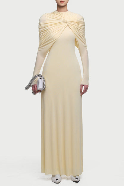 Natosha Ruched Knot Cape Maxi Dress - Yellow