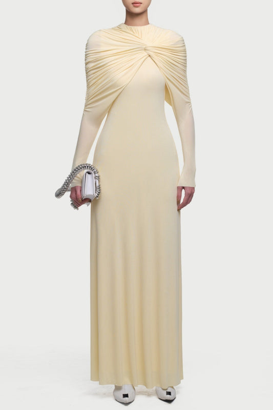 Natosha Ruched Knot Cape Maxi Dress - Yellow