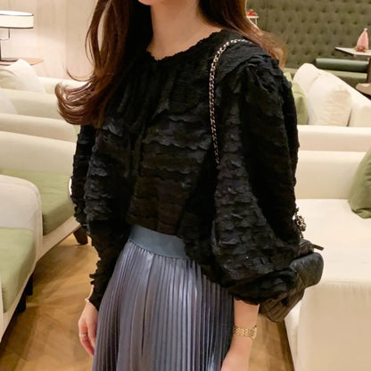 French Style Lace Up Loose Blouse